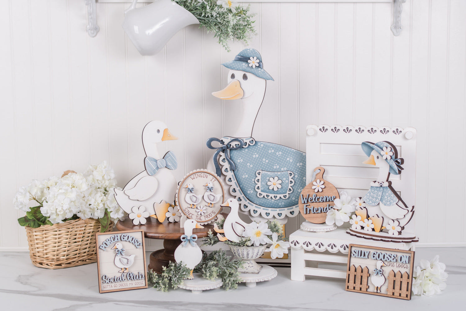 Cottage style porch goose DIY wood decor collection