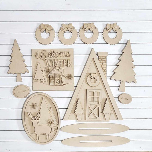 Winter Cabin DIY Tiered Tray Kit