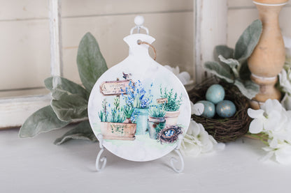Neutral cottage kitchen spoon rest with watercolor greenery