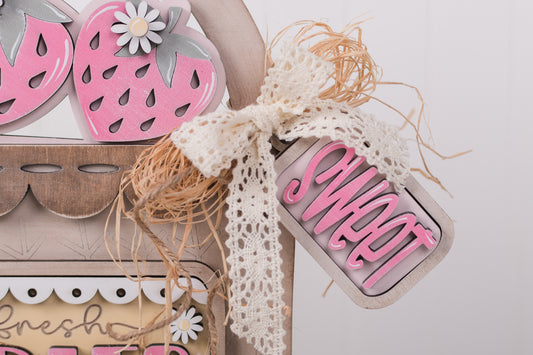 summer strawberry basket decor tag with farmhouse style and soft painted finish