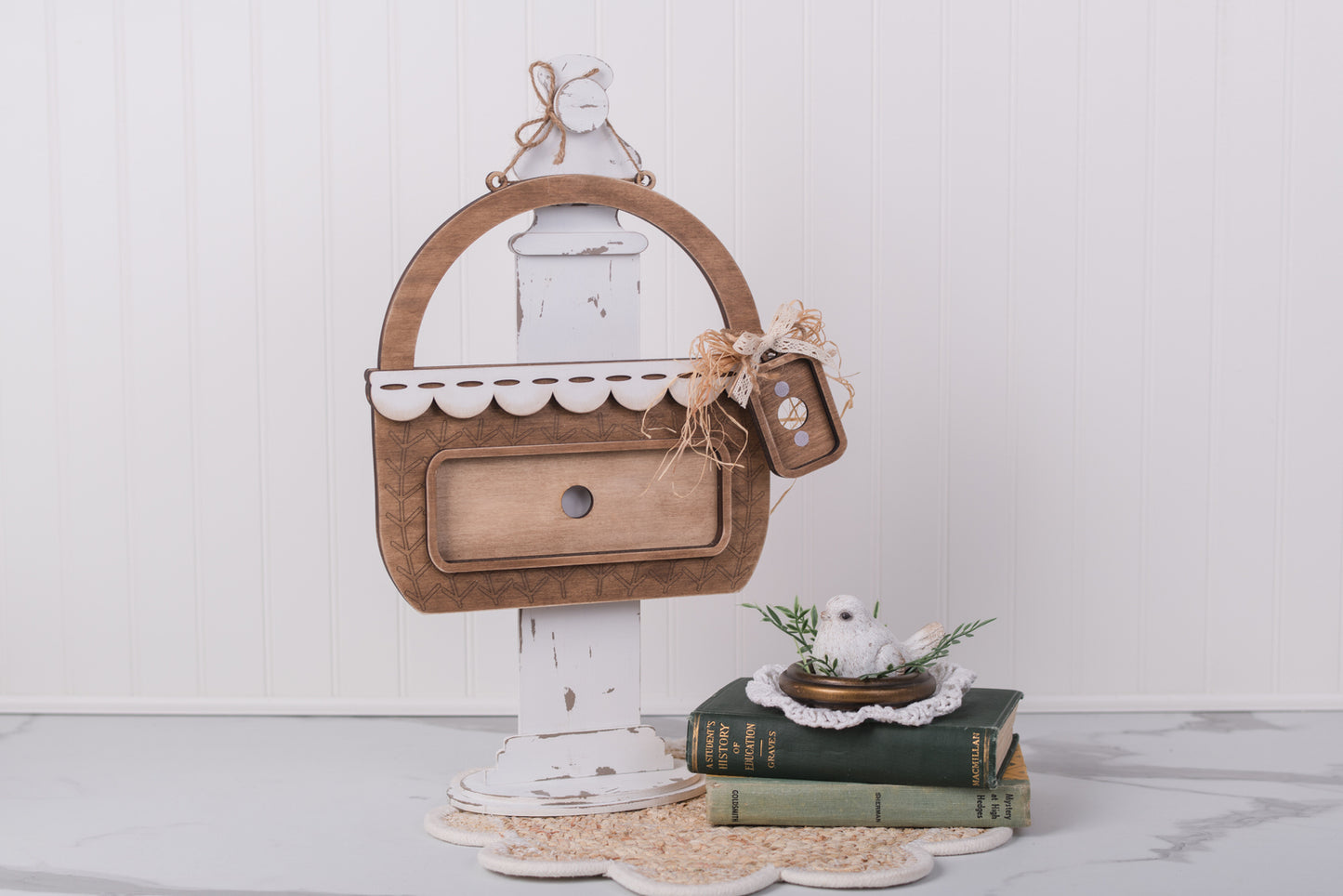 DIY wooden basket display for shelf or door hanger