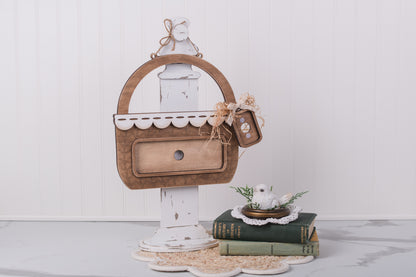 DIY wooden basket display for shelf or door hanger