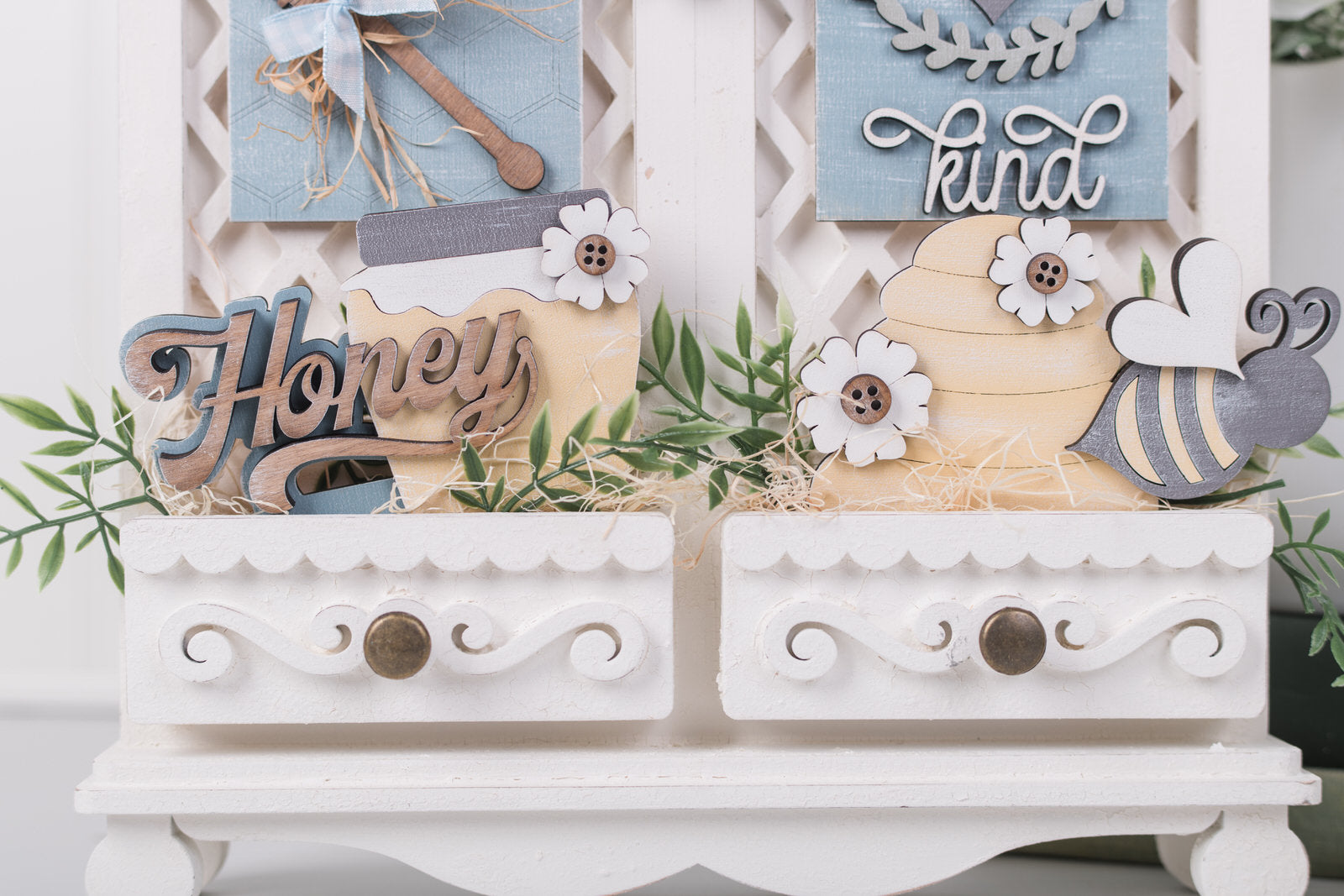 Honeybee drawer inserts for cottage cabinet display