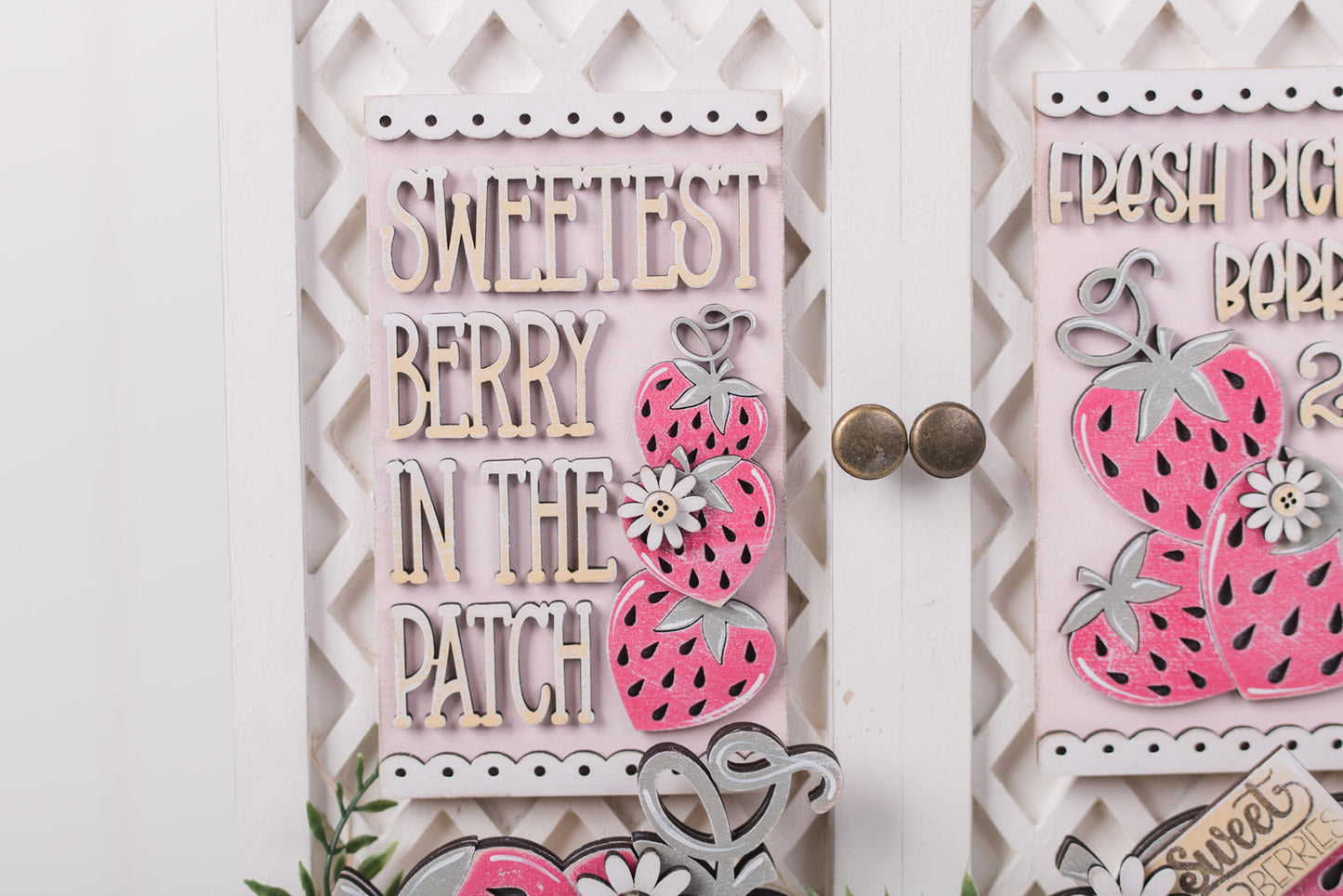 Cottage cabinet doors with strawberry patch insert design