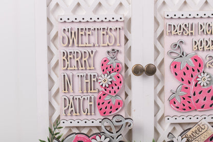 Cottage cabinet doors with strawberry patch insert design