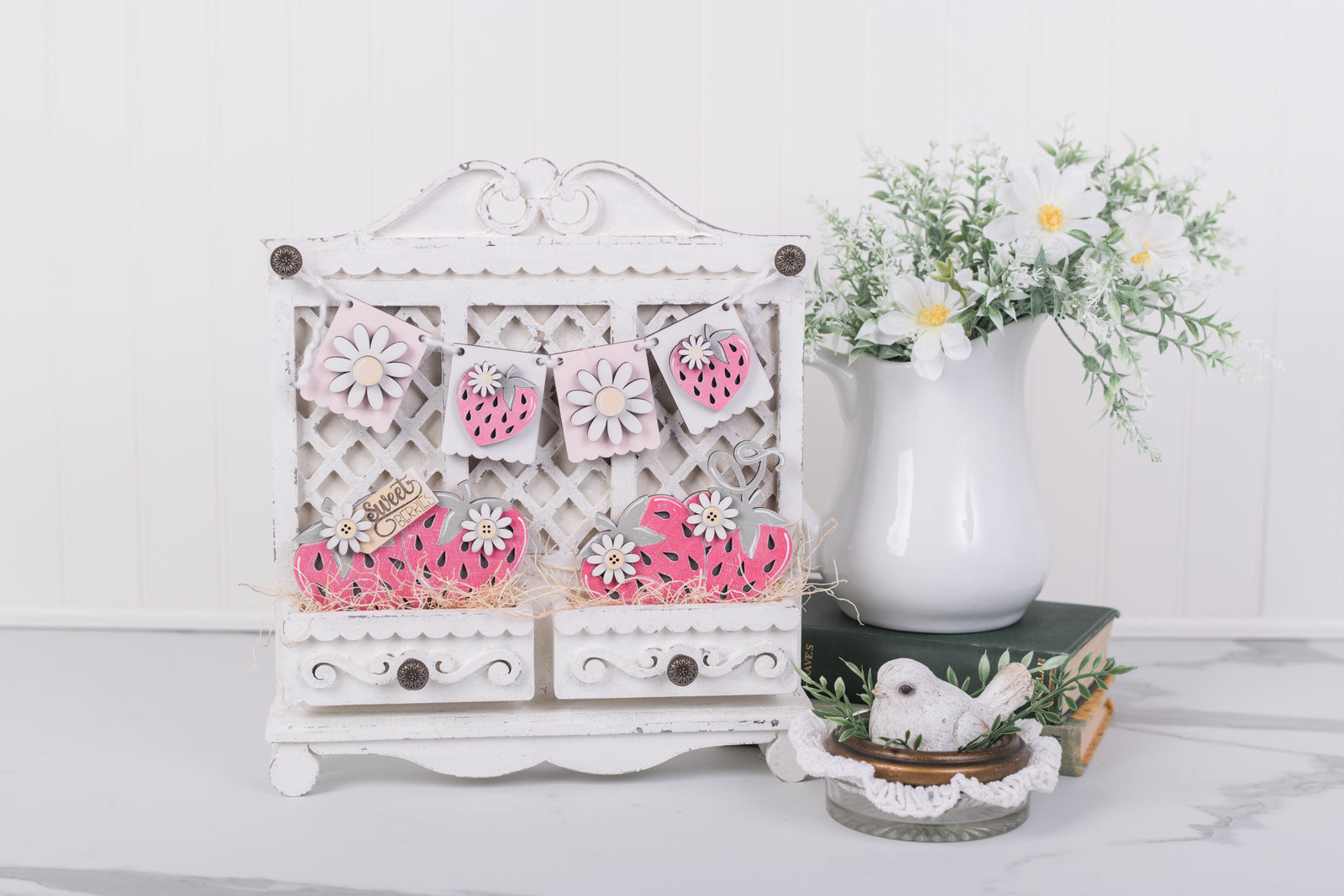 Strawberry banner and drawer inserts for cottage cabinet