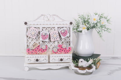 Strawberry banner and drawer inserts for cottage cabinet