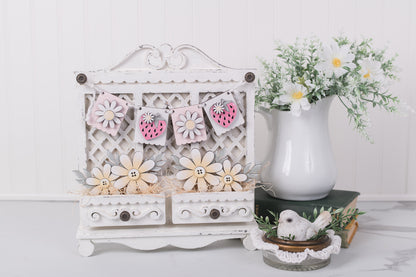 Strawberry banner with daisy drawer inserts cottage cabinet decor