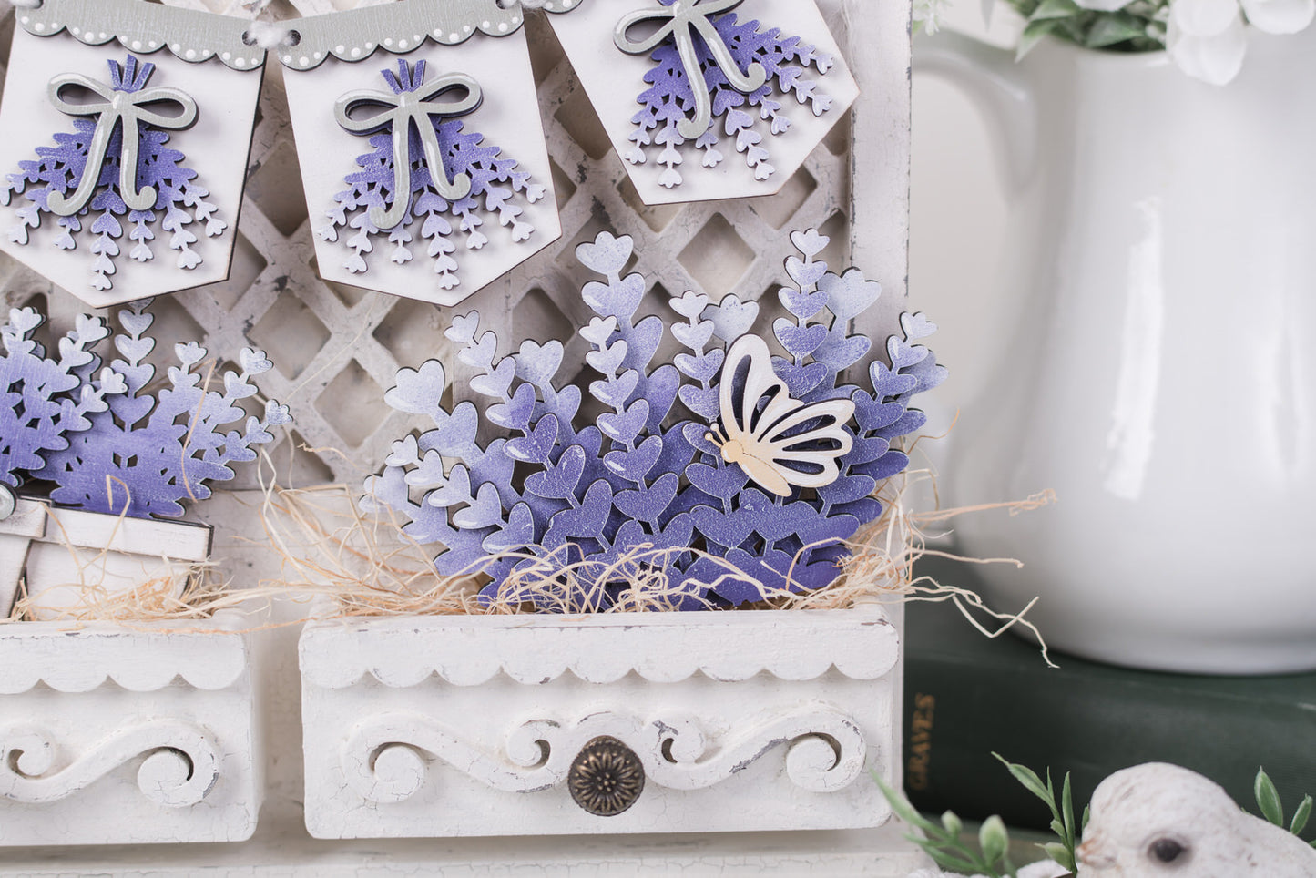 Lavender floral banner with coordinating drawer inserts