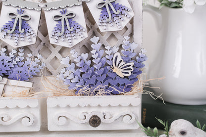Lavender floral banner with coordinating drawer inserts