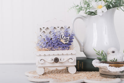 Lavender drawer insert pieces styled in cottage cabinet drawers
