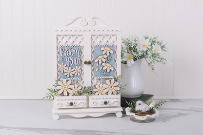 cottage cabinet diy kit styled with seasonal interchangeable decor