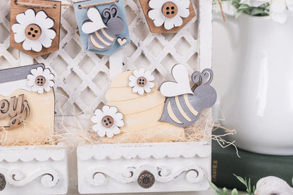 Wooden bee themed DIY decor kit for shelf sitter cabinet