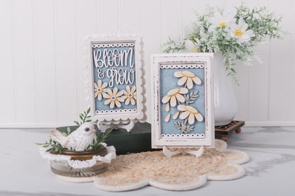 Interchangeable sign frame for farmhouse decor with daisies