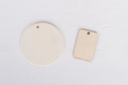Blank Wood Tag - 3" Round & 2x1.5" Rectangle