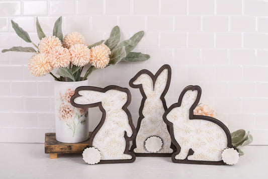 Wooden Bunny Trio