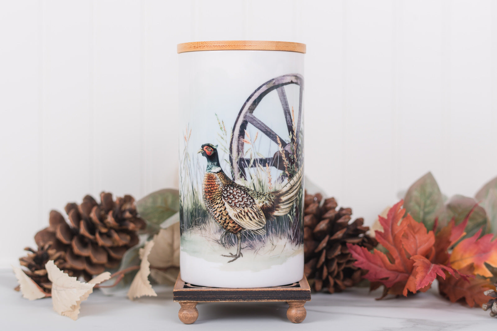 Heritage Collection large ceramic bathroom canister with pheasant artwork