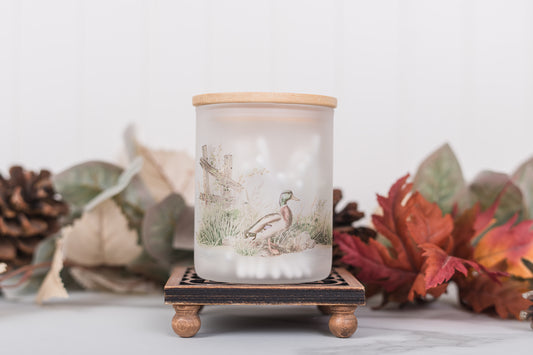 Rustic farmhouse xs frosted bathroom cansiter featuring a mallard duck