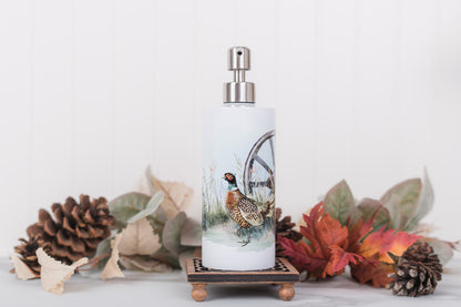 Heritage Collection ceramic soap dispenser with pheasant watercolor artwork