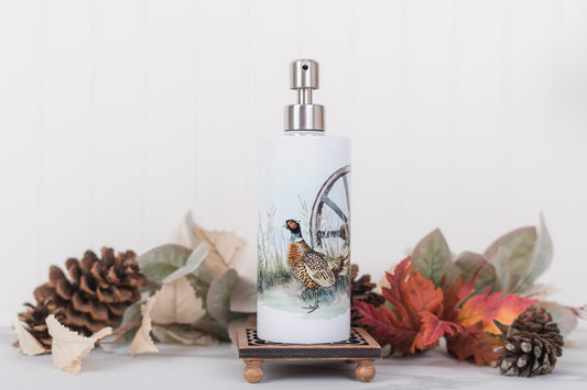 Heritage Collection ceramic soap dispenser with pheasant watercolor artwork