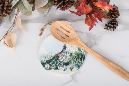 rustic farmhouse spoon holder with grouse