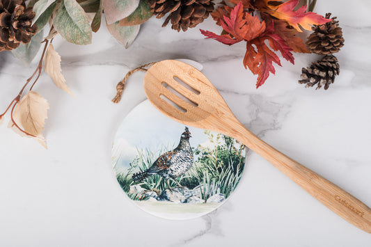 rustic farmhouse spoon holder with grouse