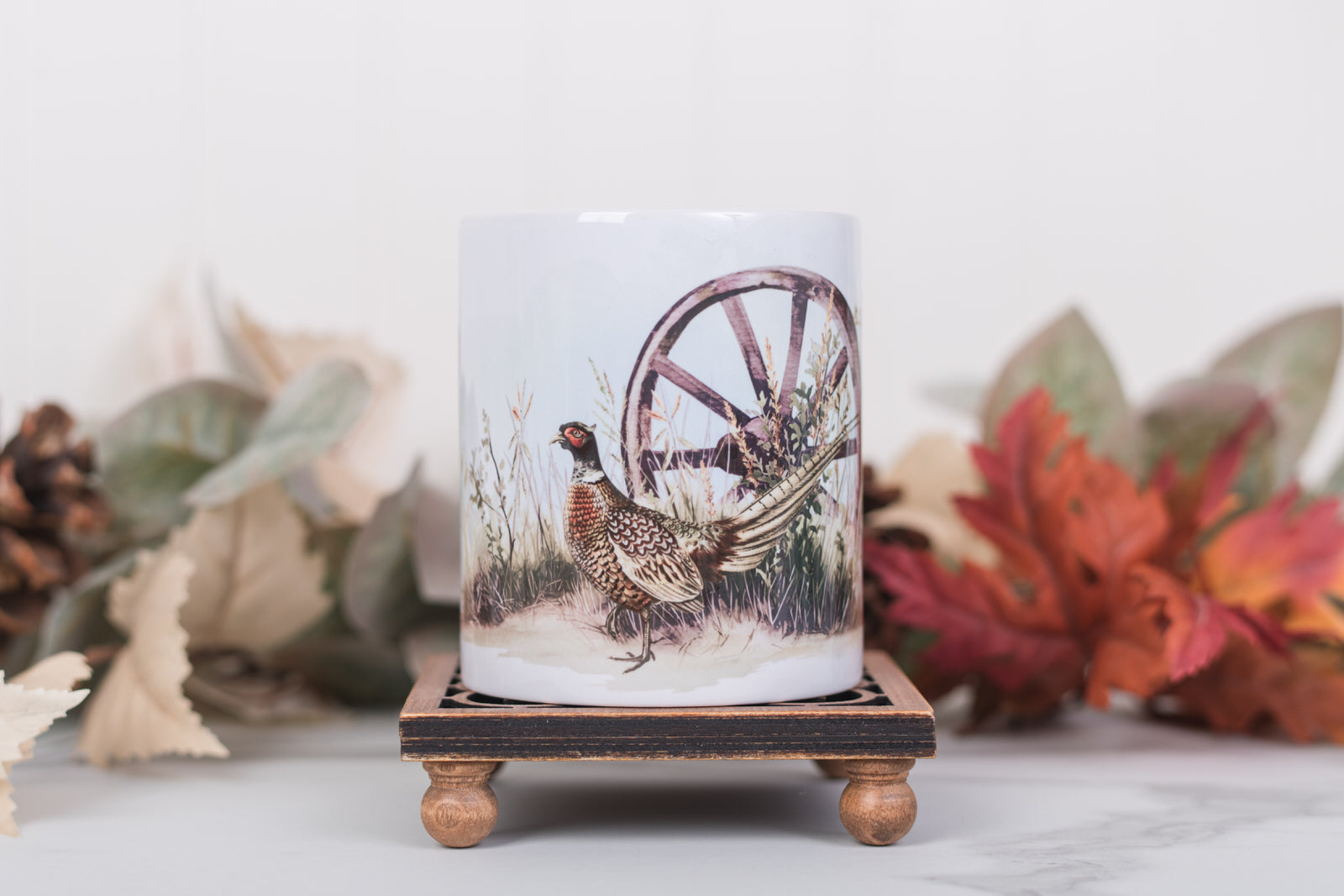Heritage Collection ceramic coffee mug with a pheasant in a rustic countryside 