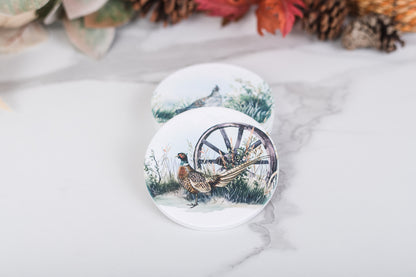 Heritage Collection set of 4 coasters with pheasant watercolor artwork