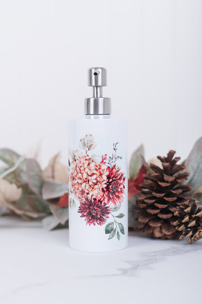 Burgundy and cinnamon floral ceramic soap dispenser for kitchen sink