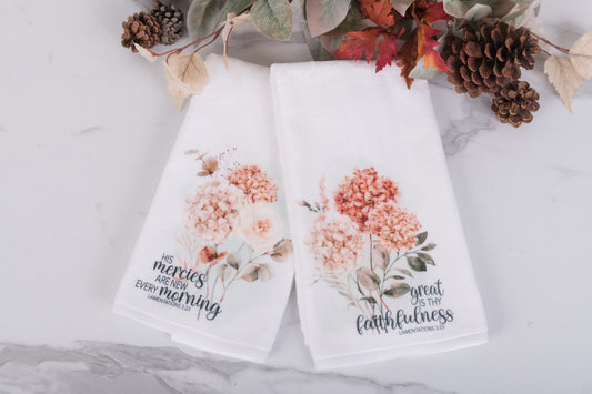 Christian hand towels with watercolor florals for seasonal guest bath