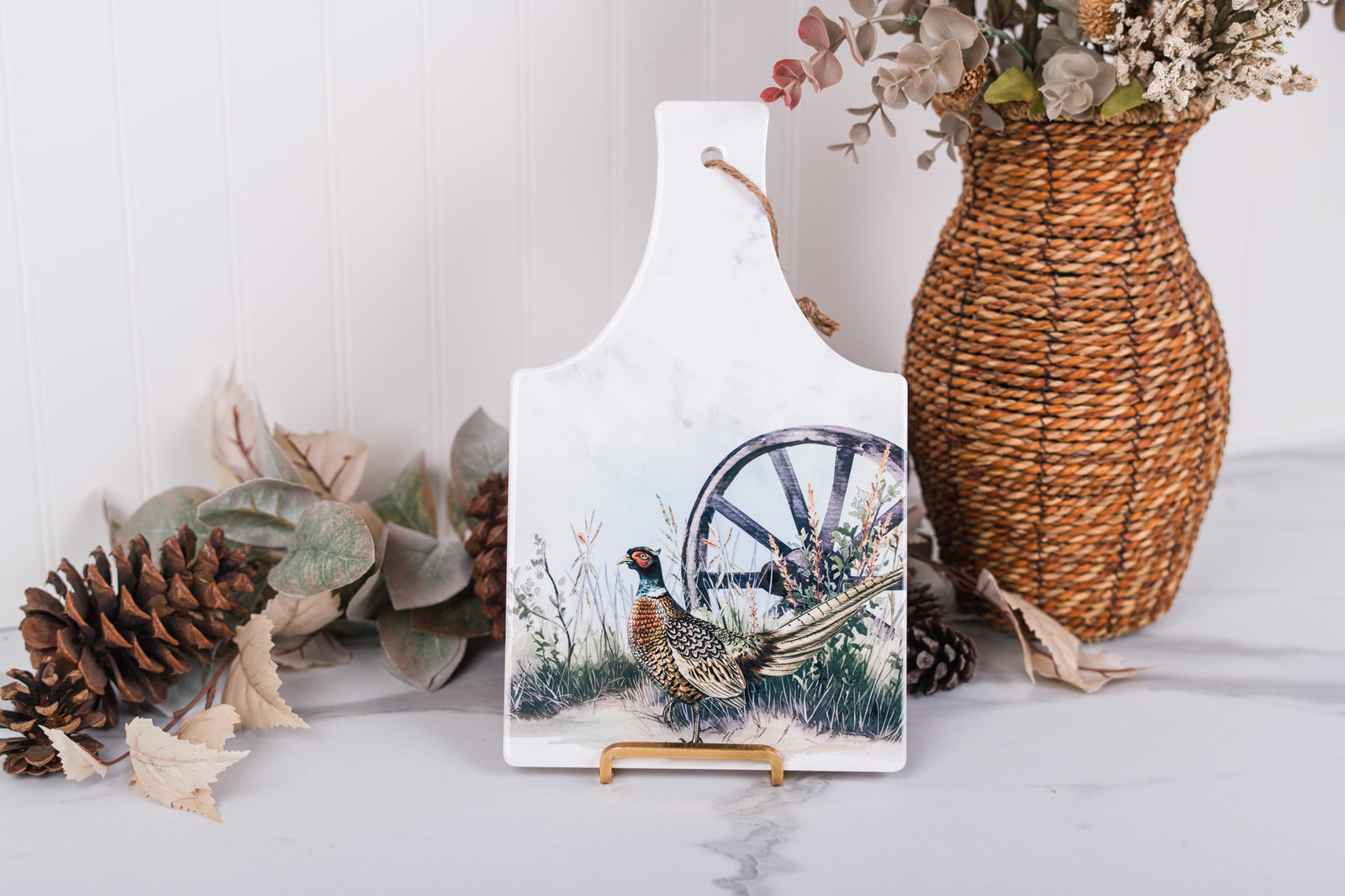 Heritage Collection rectangle trivet with pheasant watercolor artwork