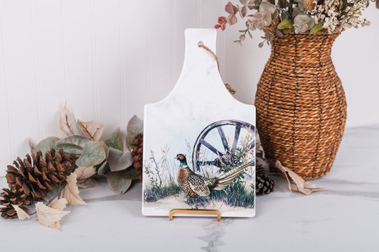 Heritage Collection rectangle trivet with pheasant watercolor artwork