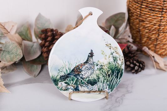 Heritage Collection round trivet with grouse watercolor artwork
