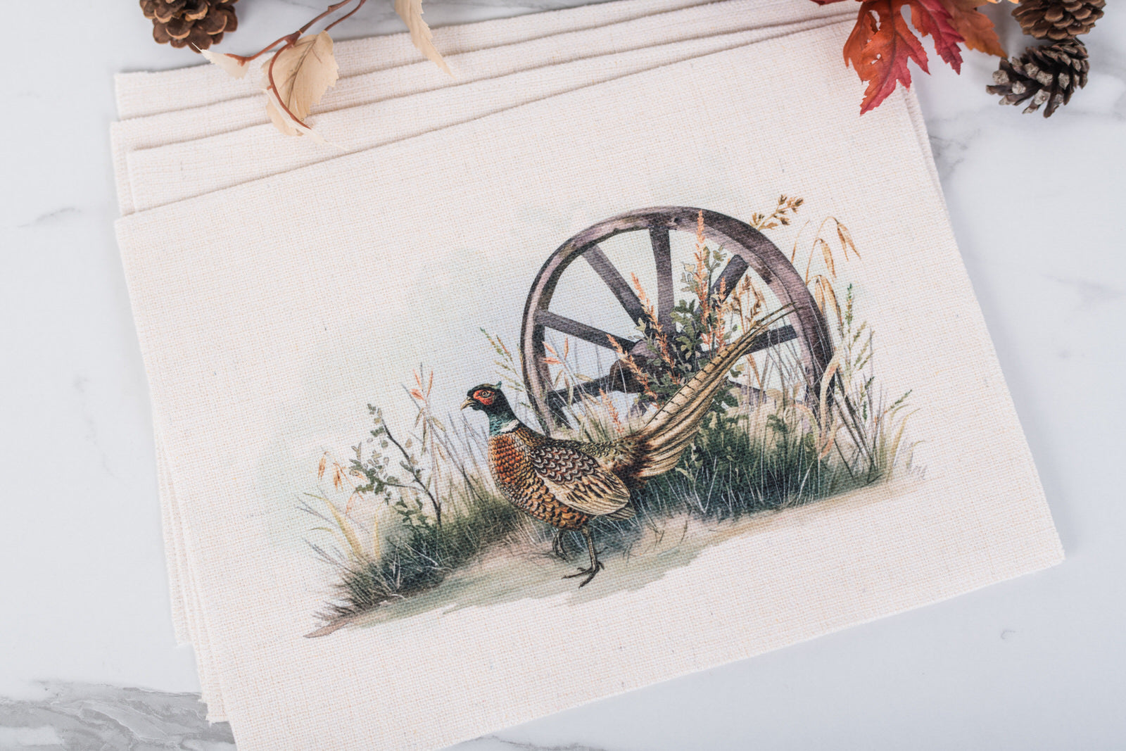 Heritage Collection set of 4 placemats with pheasant watercolor design