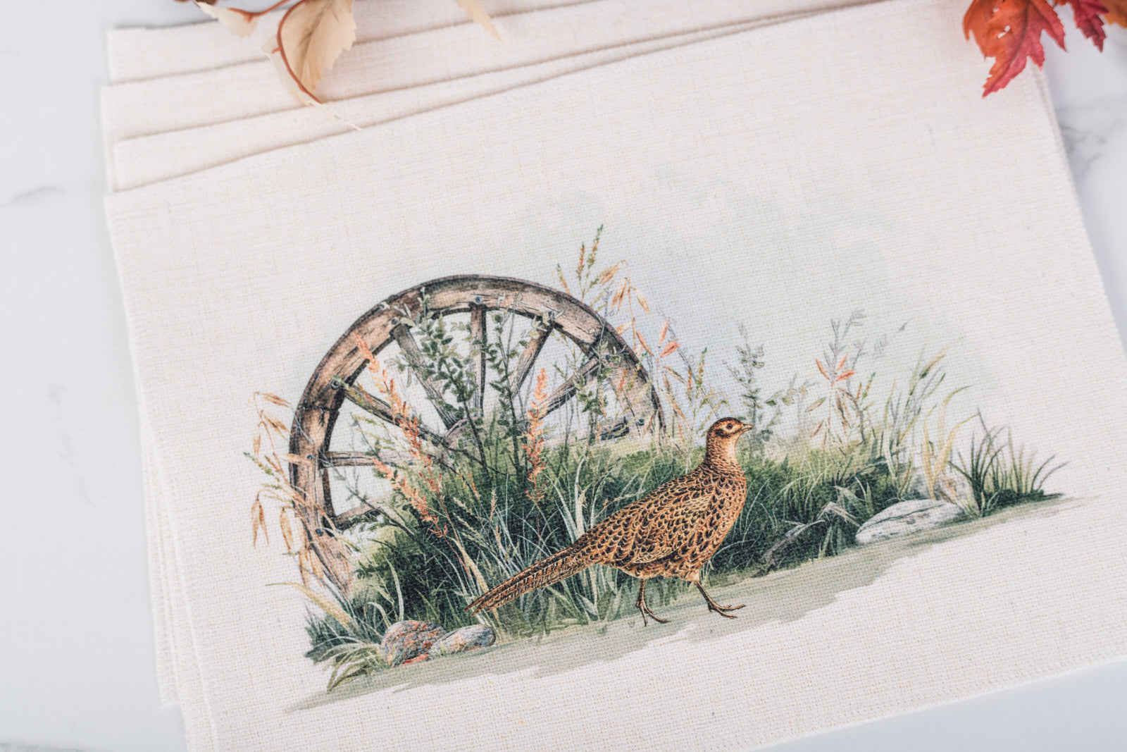  Rustic farmhouse placemats featuring pheasants
