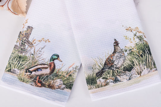  Heritage Collection tea towel with a Mallard Duck and Grouse in a country scene 