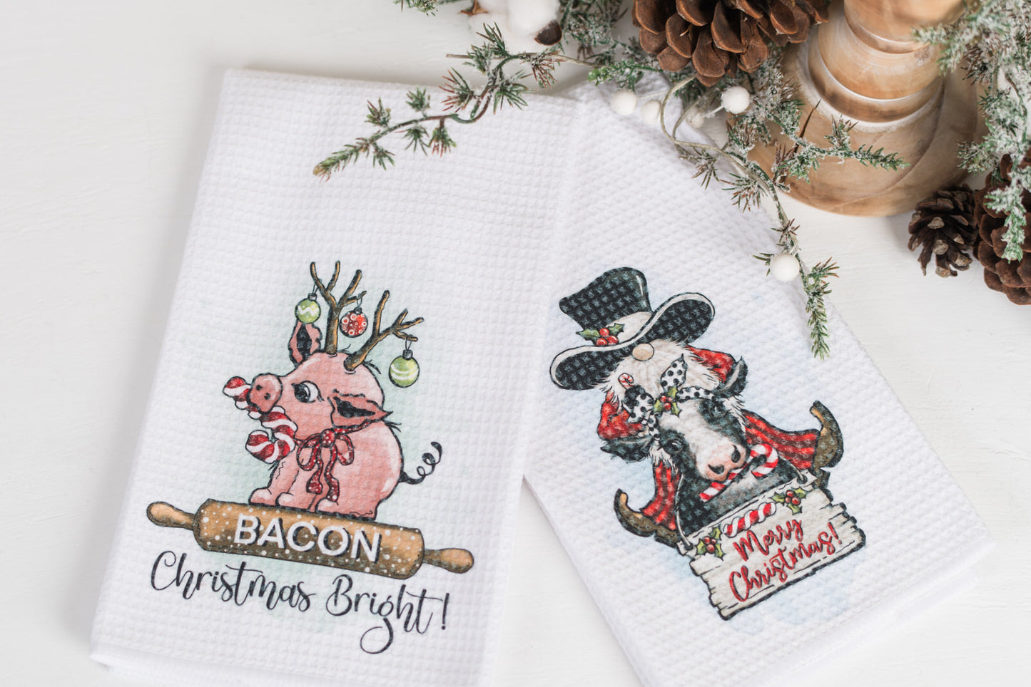Whimsical Barnyard Christmas Tea Towels