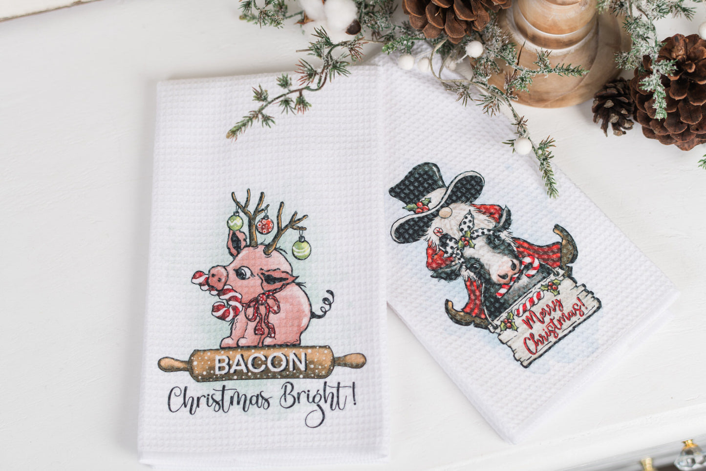 Whimsical Barnyard Christmas Tea Towels