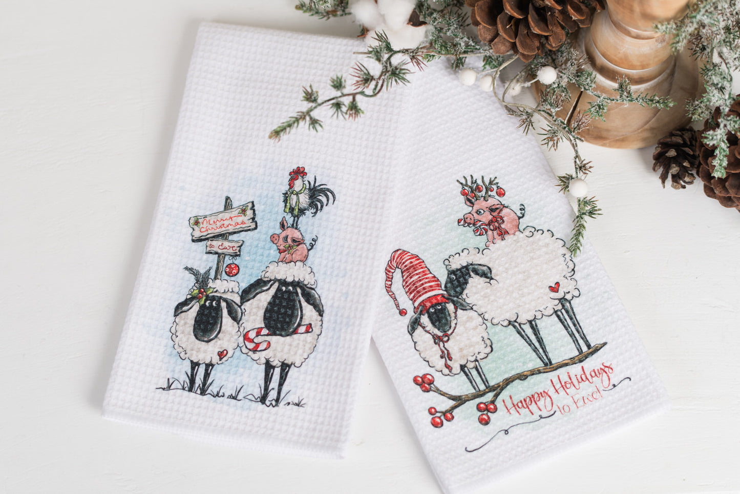 Whimsical Barnyard Christmas Tea Towels