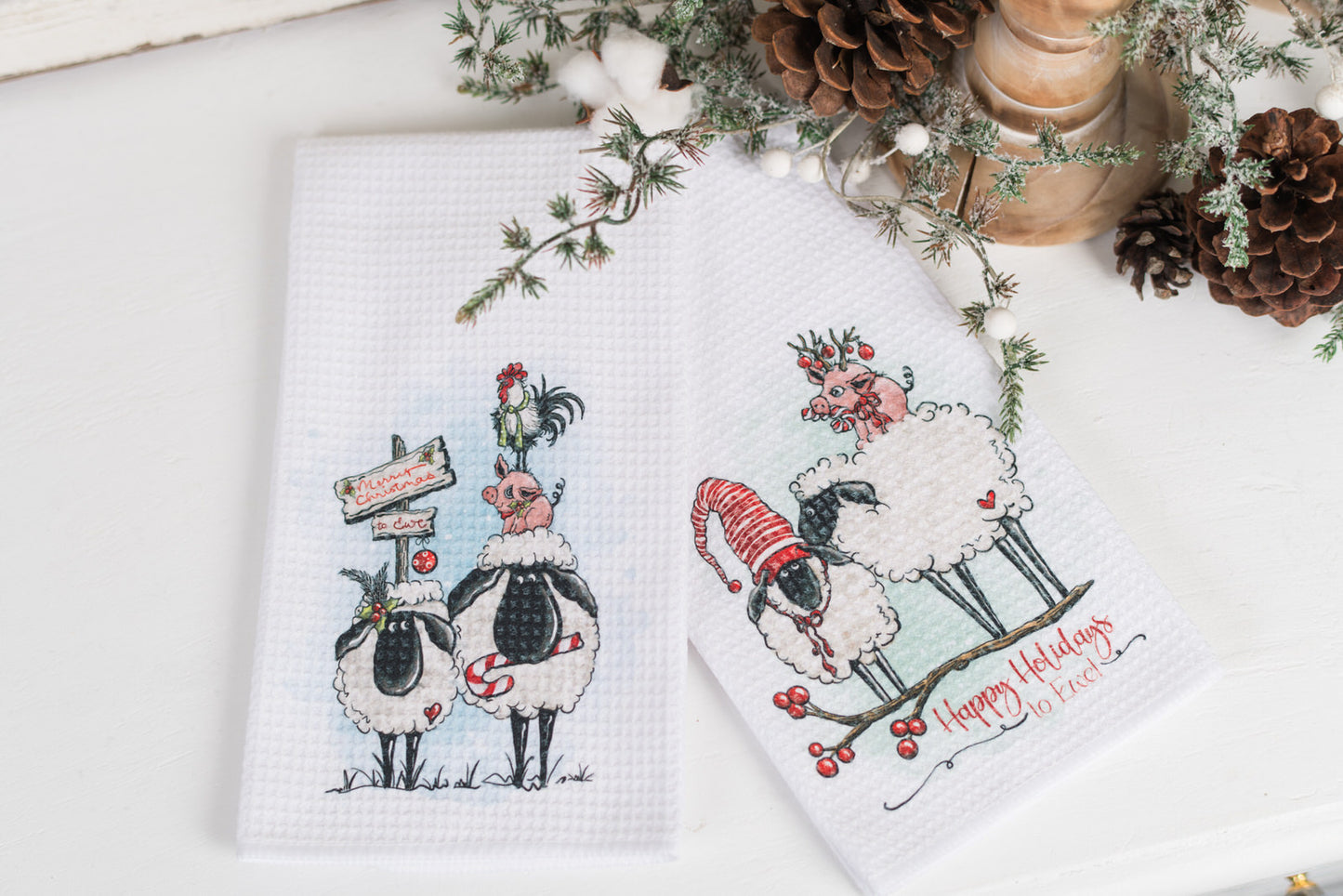 Whimsical Barnyard Christmas Tea Towels