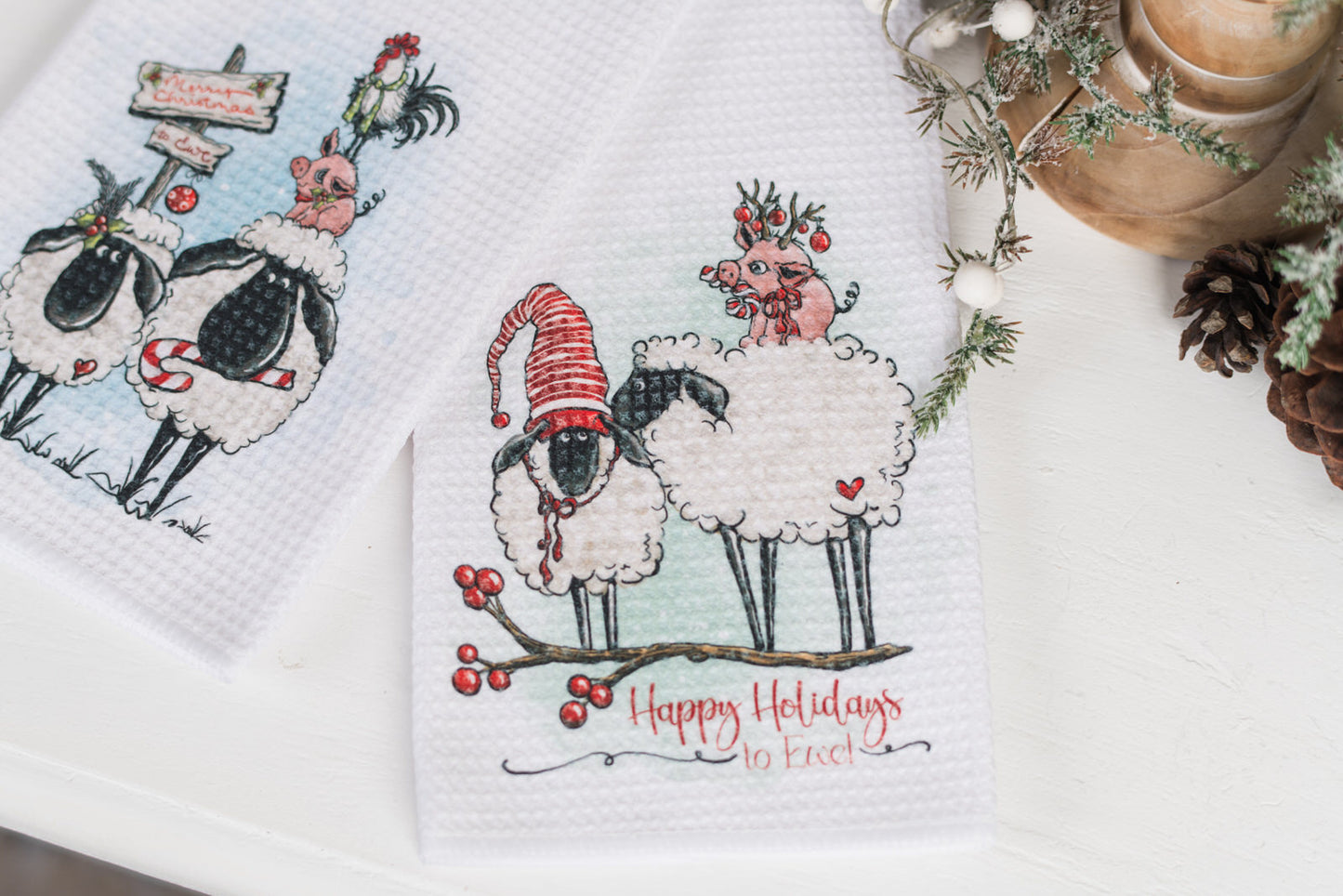 Whimsical Barnyard Christmas Tea Towels