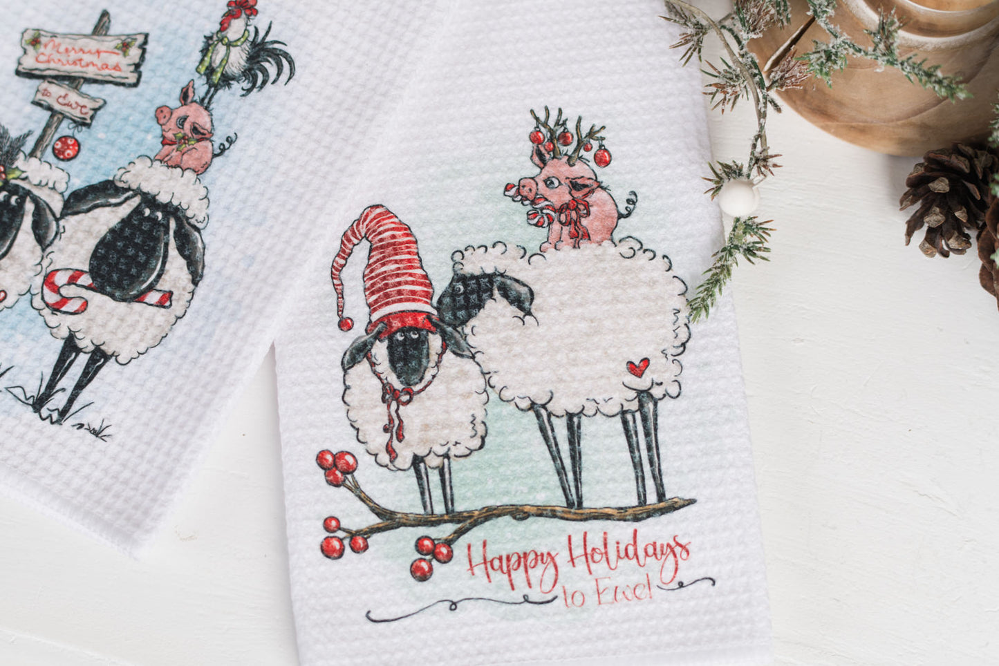 Whimsical Barnyard Christmas Tea Towels