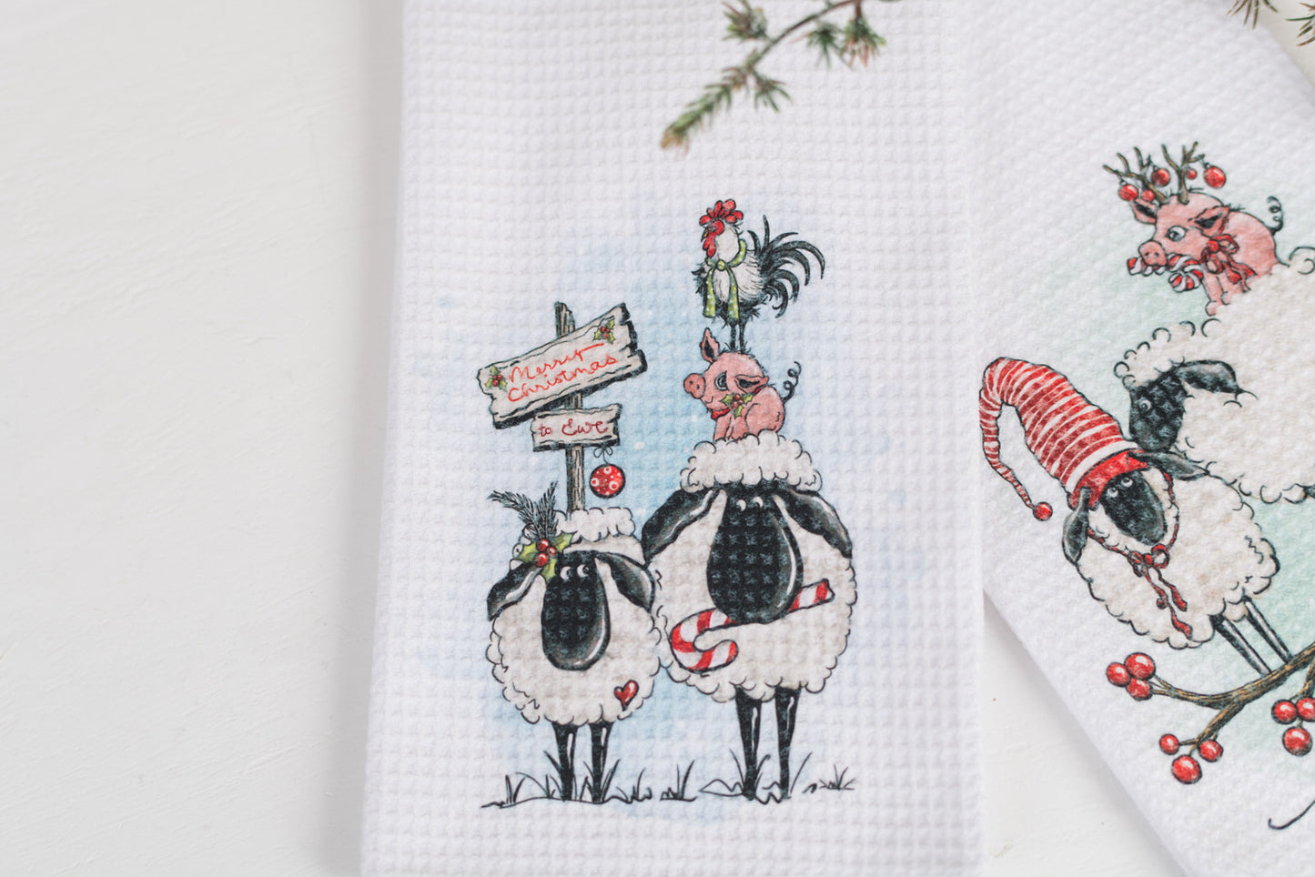 Whimsical Barnyard Christmas Tea Towels