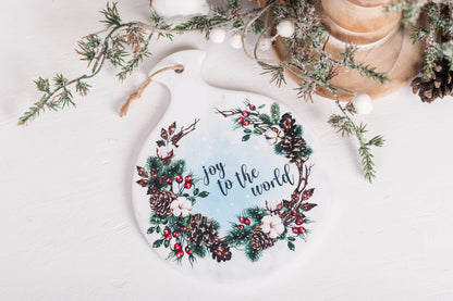 Christian spoon rest with watercolor cotton blossoms and wreath