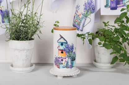 Large ceramic canister with bamboo lid