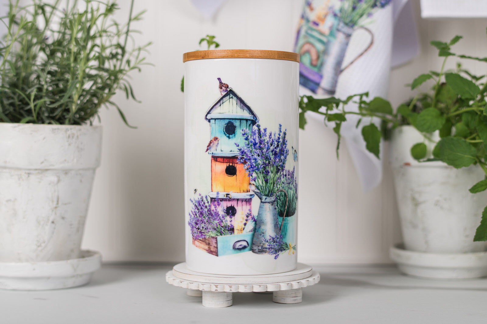 Large ceramic canister with bamboo lid