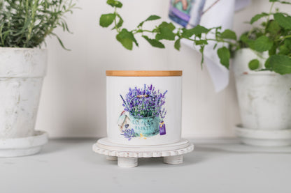 Small lavender ceramic jar with bamboo lid