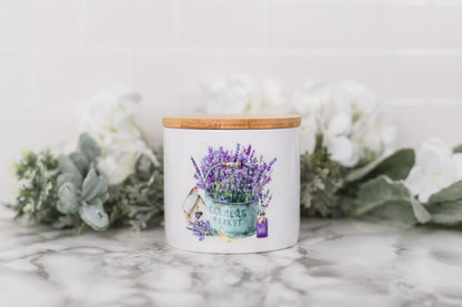 Small lavender ceramic jar with bamboo lid