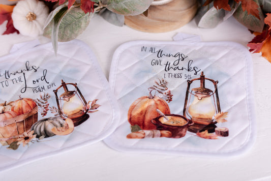 Cozy Autumn Pot Holders - Give Thanks