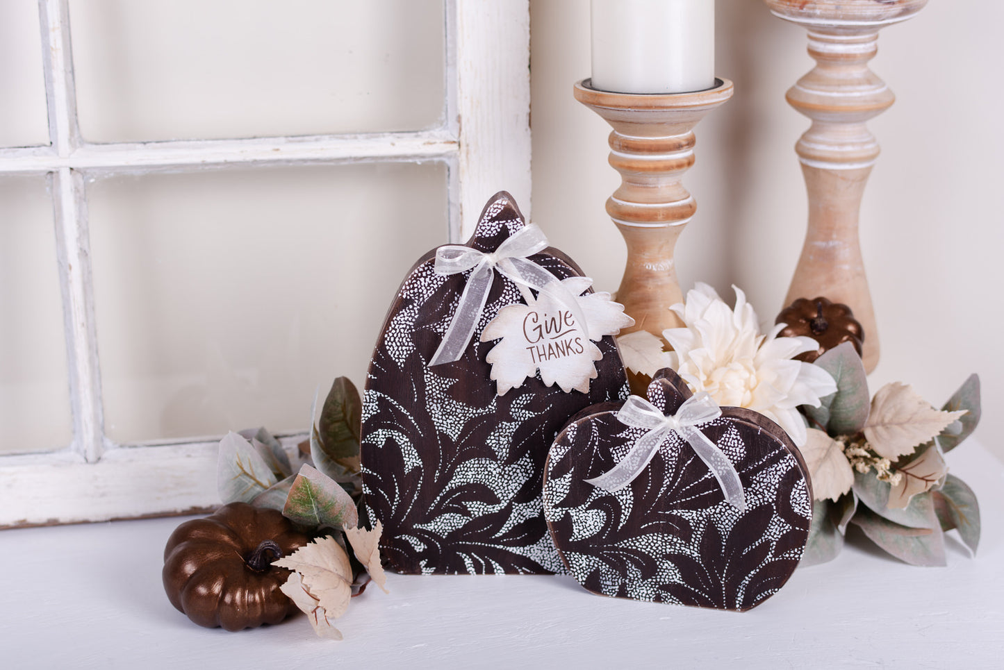 Woodland Wooden Pumpkins - Give Thanks